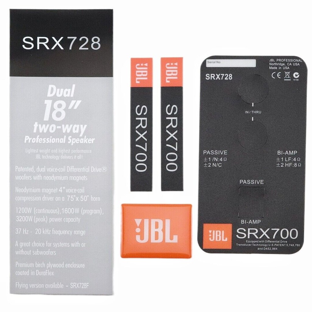 One set JBL SRX728 SRX700 โลโก้ป้ายเปลี่ยนชิ้นสติ๊กเกอร์พีวีซี