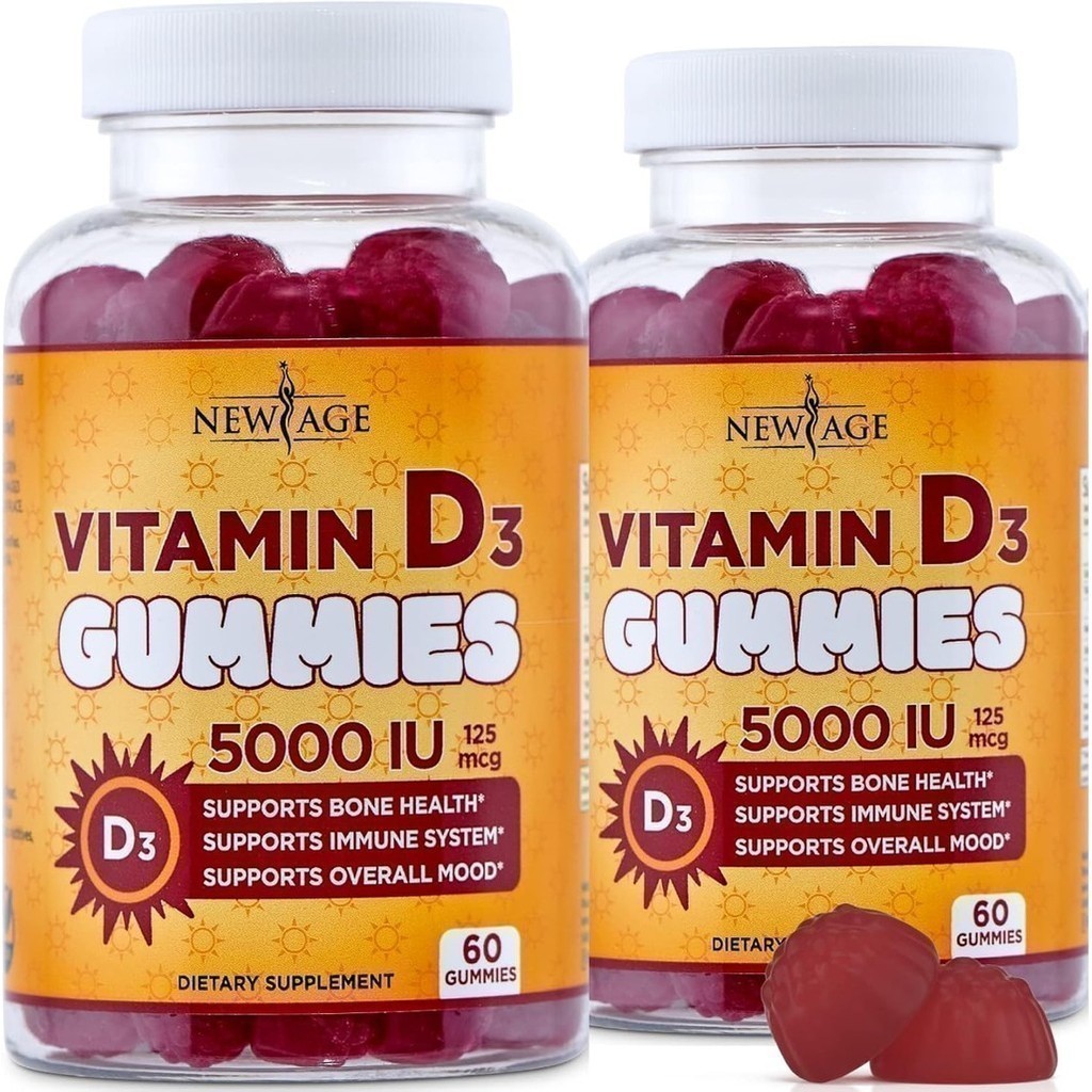 NEW AGE วิตามิน D3 5000 IU 125mcg Gummies - อาหารเสริมภูมิคุ้มกัน - Non-GMO, ปราศจากกลูเตน, ปราศจากน
