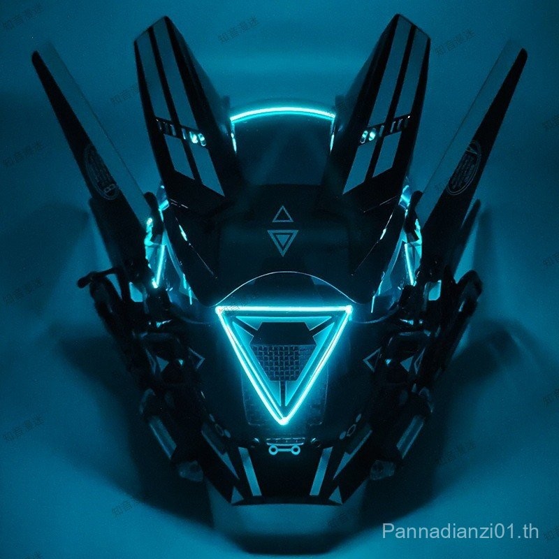 หน้ากากไซเบอร์พังค์ หมวกกันน็อคพรีเดเตอร์ คอสเพลย์ ชาย เมชา หมวกกันน็อคเต็มหน้าเรืองแสง หน้ากากยุทธว