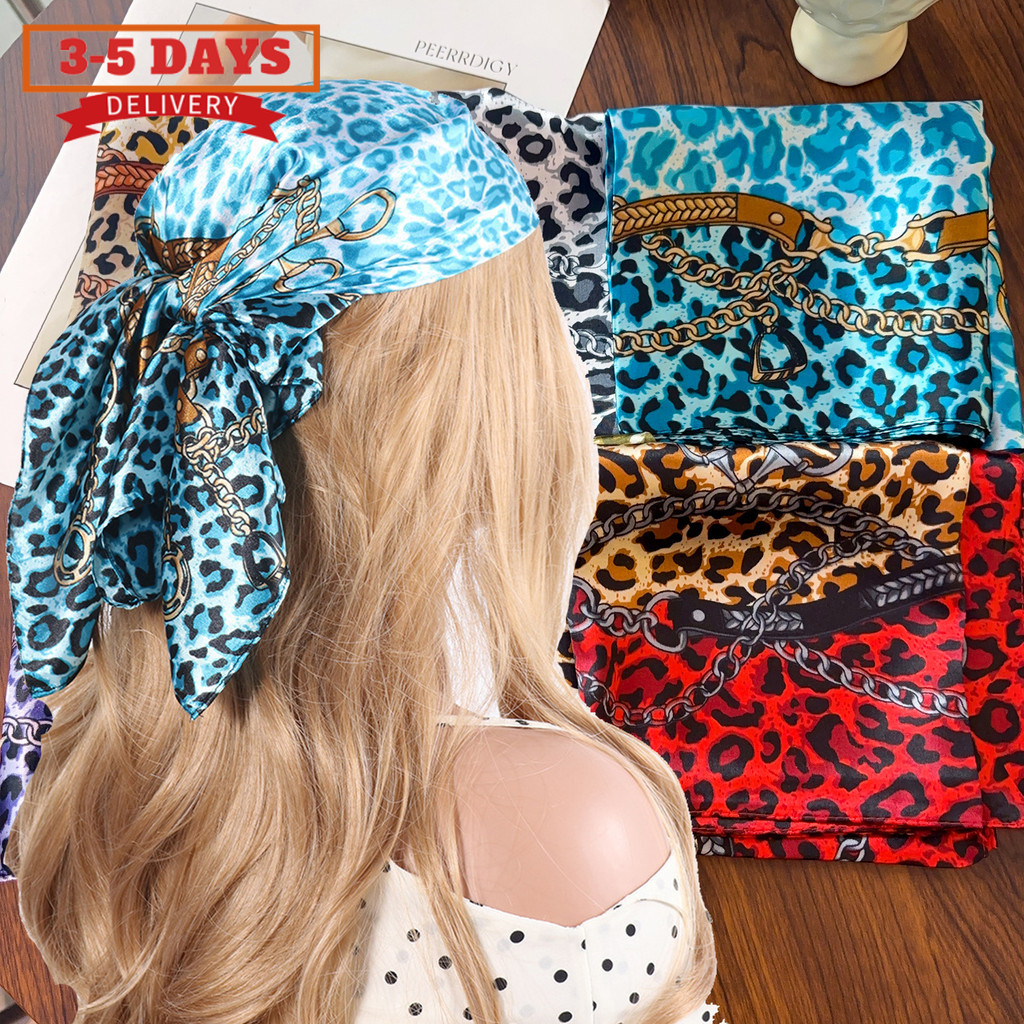 [3-5 วันมาถึง] -Streetwear Accessories - Y2K Retro Fashion Versatile - Square Scarf - Leopard Print 