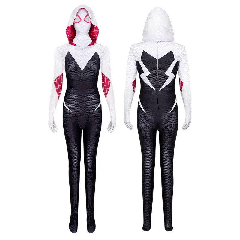 Adults Kids Gwen Stacy Cosplay Costume Superhero Zentai Jumpsuit Female Girls Woman Full Bodysuit