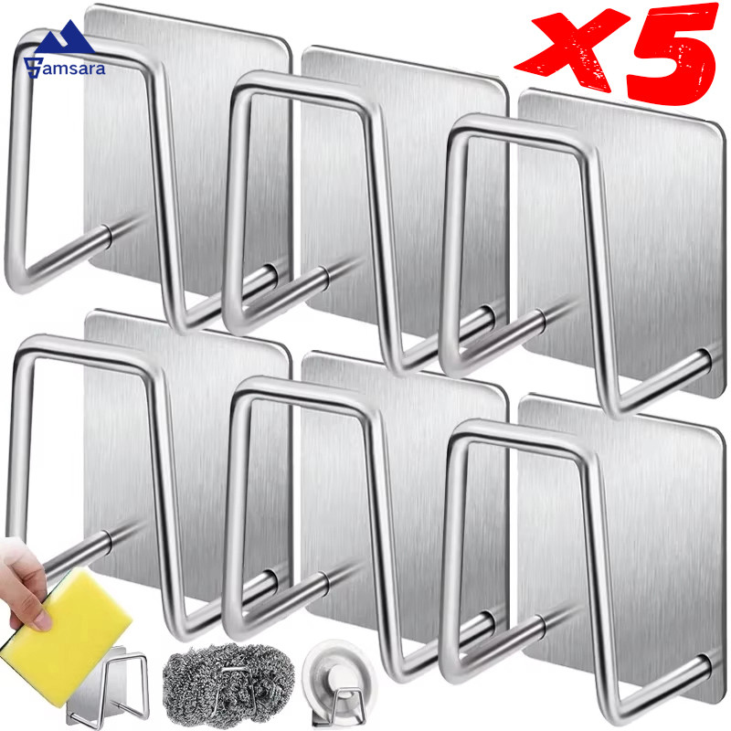 1-5ชิ้นสแตนเลสอ่างล้างจานออแกไนเซอร์4.8x4.8เซนติเมตร | ที่ใส่ฟองน้ํากาวติดผนังกันสนิมและการออกแบบประหยัดพื้นที่สําหรับห้องครัวอ่างล้างจานอุปกรณ์เสริม