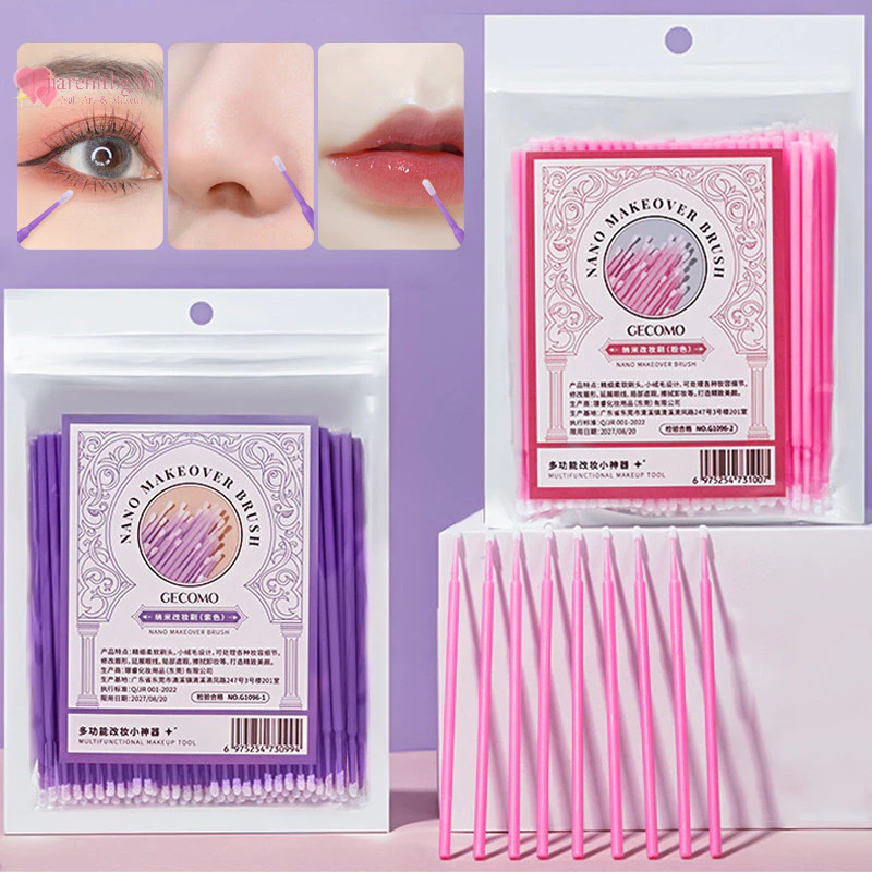 GECOMO 100 ชิ้น แปรงลิป Nano ขนแปรงละเอียด สำหรับแต่งหน้าและขนตา แบบใช้แล้วทิ้ง Multi-functional