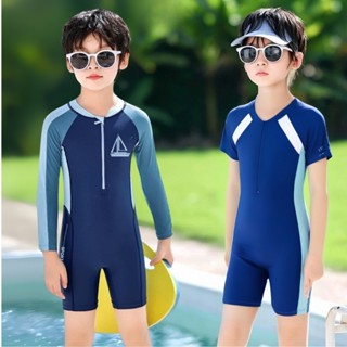 【จัดส่งจากประเทศไทย】ชุดว่ายน้ำเด็กชายรุ่นใหม่แบบวันพีซสไตล์เ…