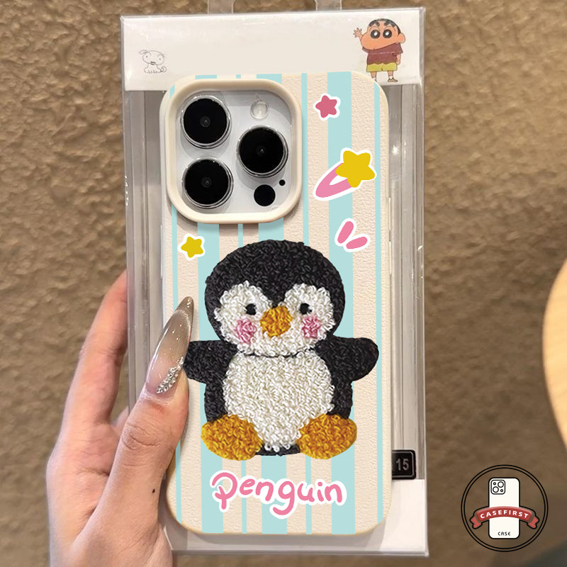 การ์ตูนนกเพนกวินน่ารักเบอร์เกอร์กราฟิติตัวอักษร เคส IPhone 17 11 15 16 13 14 12 Pro Max XS Max X 8 7 15 16 14 Plus XR - รูปที่ 2