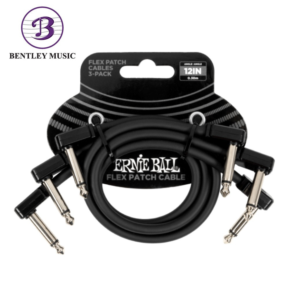 Ernie Ball P06445 FLEX Instrument Patch Cable 12 นิ้ว สีดํา, 3 แพ็ค
