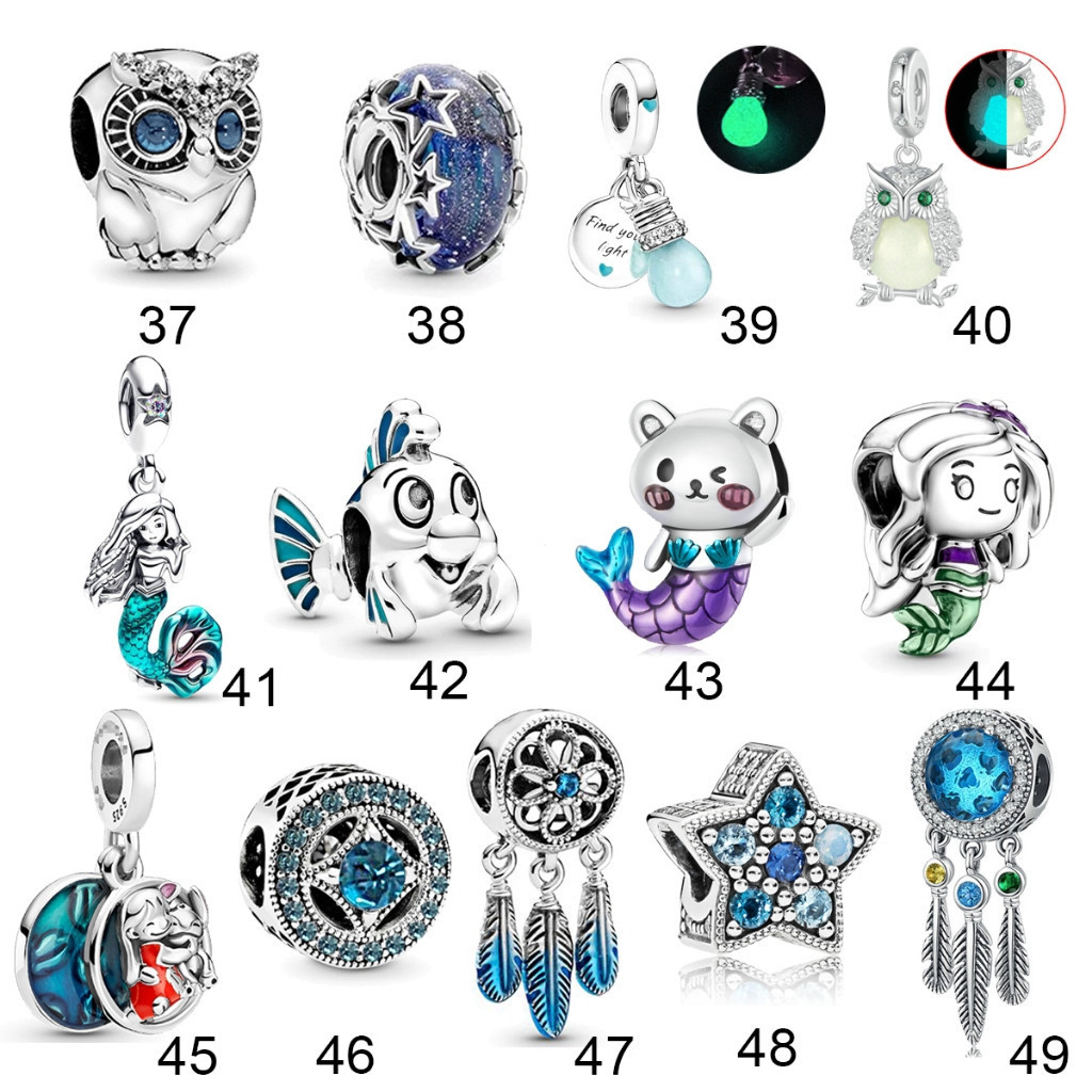 สร้อยข้อมือพร้อมจี้ล็อค 925 Classic Blue Amulet Charm Sea Star Turtle Amulets - รูปที่ 3