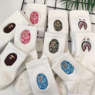 ใหม่ BAPE ape head ถุงเท้ากีฬาผ้าฝ้ายปักหนักระดับไฮเอนด์แฟชั่นผู้ชายและผู้หญิง