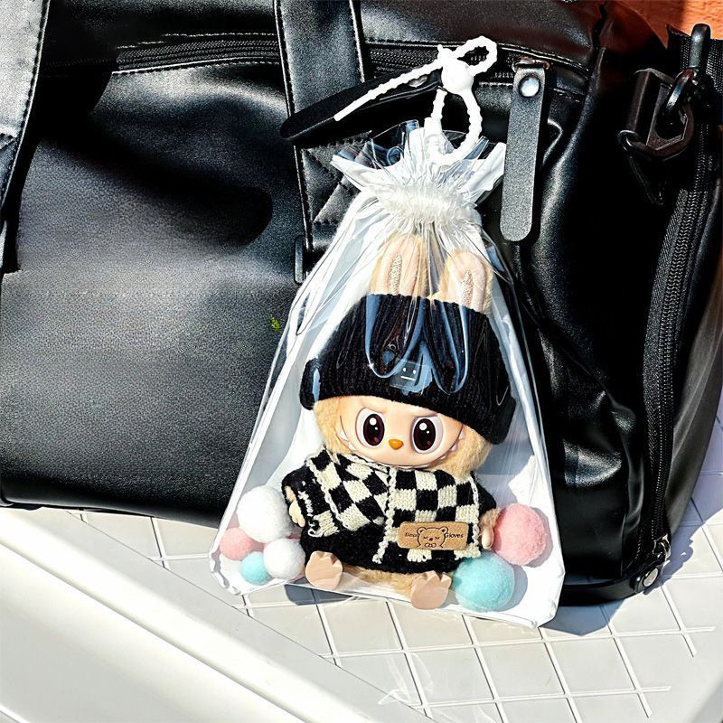 (ไม่มีตุ๊กตา) สําหรับ labubu v1/v2/v3 เคล็ดลับกระเป๋าเดินเด็ก 17-19 ซม.โปร่งใส labu ไวนิลฝาครอบป้องกันจี้จอแสดงผล – โปรปัง