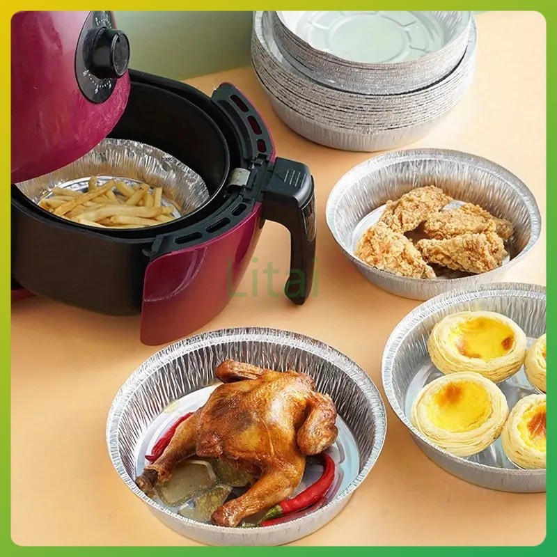 litai ถาดฟอยล์รองอบอาหาร ถาดฟอยล์ แบบใช้แล้วทิ้ง แผ่นรองหม้อทอด(1แพ็ค ได้ 10ชิ้น) เหมาะสำหรับหม้อทอดไร้น้ำมัน/เตาอบ