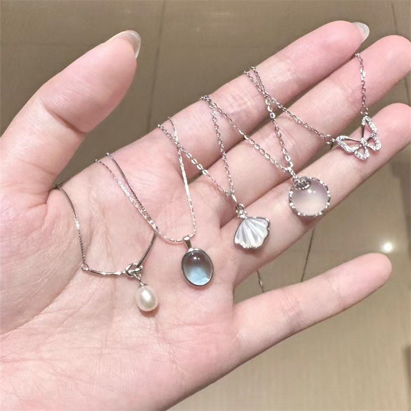 ชุดสร้อยคอสีฟ้า 5 ชิ้นจี้กระดูกไหปลาร้าหวานเครื่องประดับมินิมอลอุปกรณ์เสริมสไตล์ธรรมชาติสําหรับผู้หญิง