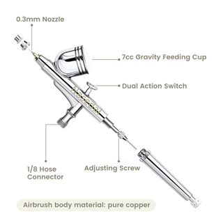 Nasedal 0.3 มม.Dual Action Airbrush Compressor Kit Sprayer สําหรับแต่งหน้า Body Tattoo Nail Art เค้กตกแต่งสีเครื่องมือ