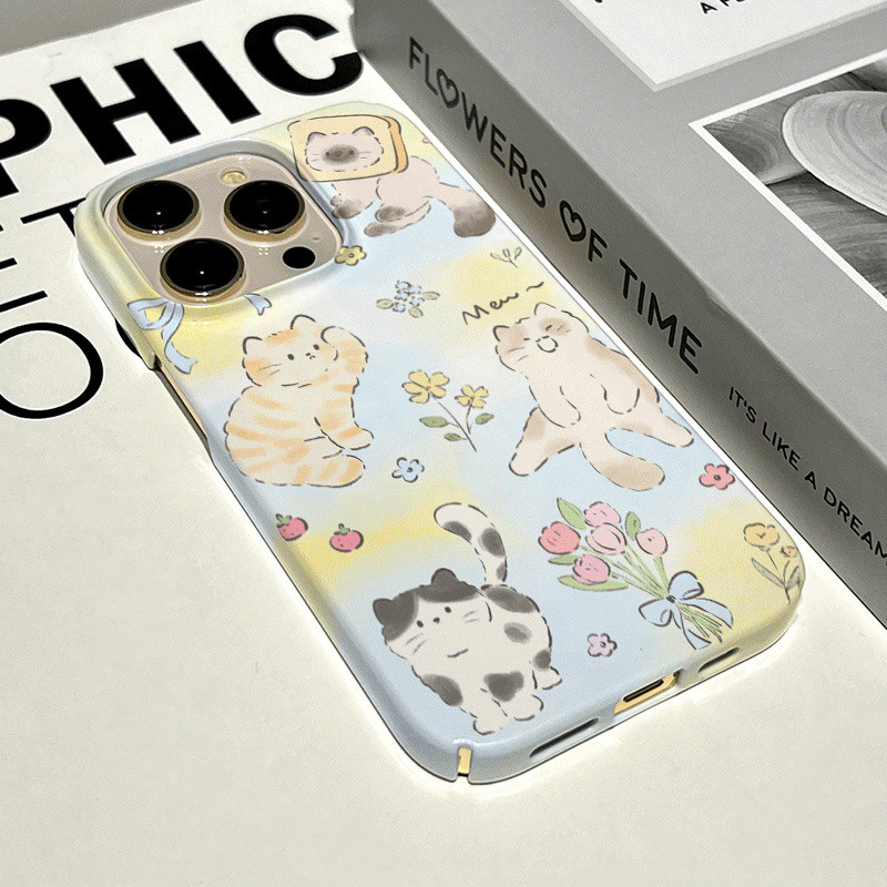 ขนมหวาน INS ขนมปังแมว เข้ากันได้กับ iPhone 16 Pro Max 16 15 14 Plus เคสแข็งรูใหญ่ 16 15 12 13 14 Pro