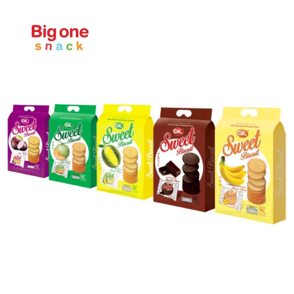 OK (โอเค) Sweet Biscuit บิ๊กวัน โอเค สวีท บิสกิต 25g. x 12 ซอง 4 รสชาติ เผือก ทุเรียน แคตาลูป กล้วย สินค้าของใหม่