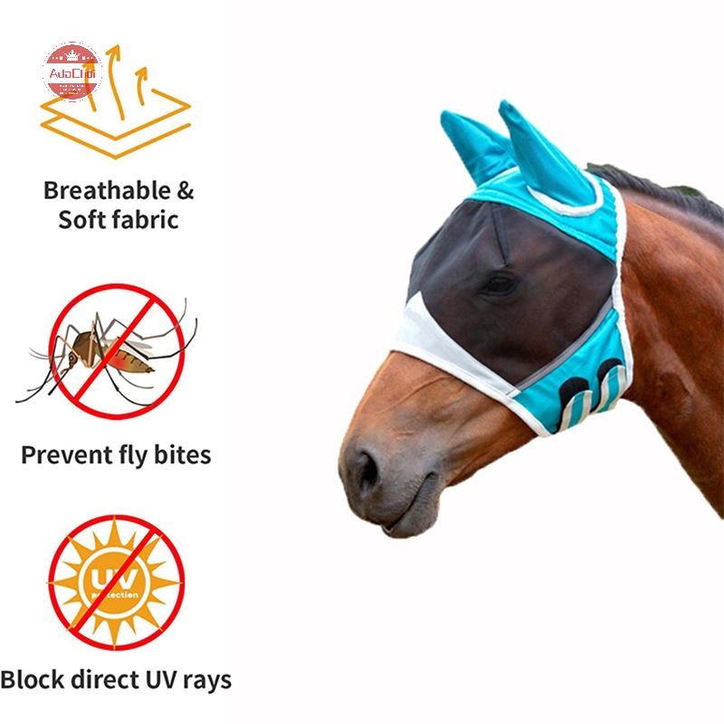 AdaChoi Fine Mesh Horse Equine Fly Mask พร้อมหู 60% ป้องกันรังสียูวี Soft Mesh Horse Fly Mask พร้อมห