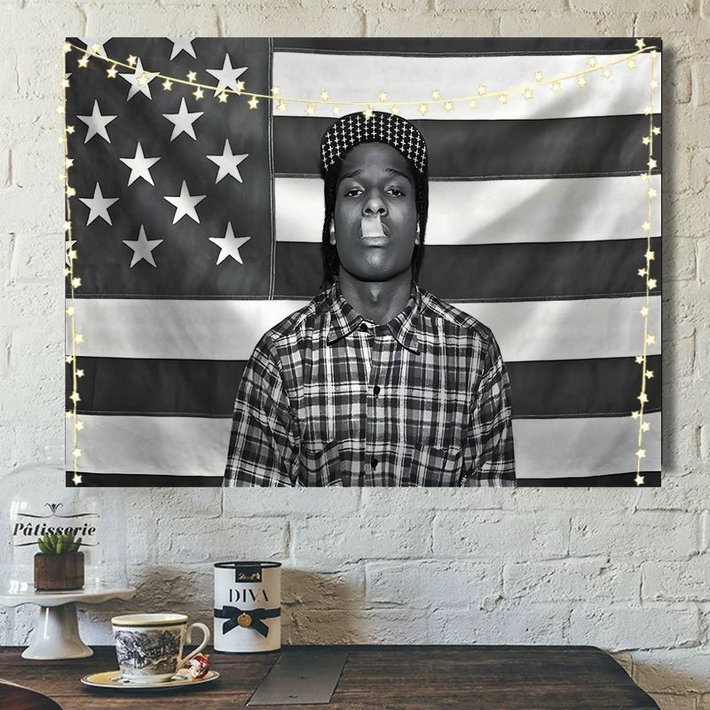 โปสเตอร์แร็ปเปอร์ฮิปฮอป A$AP Rocky สำหรับบาร์ คาเฟ่ ตกแต่งผ้าทอวินเทจ ศิลปะผนังสาวสวย