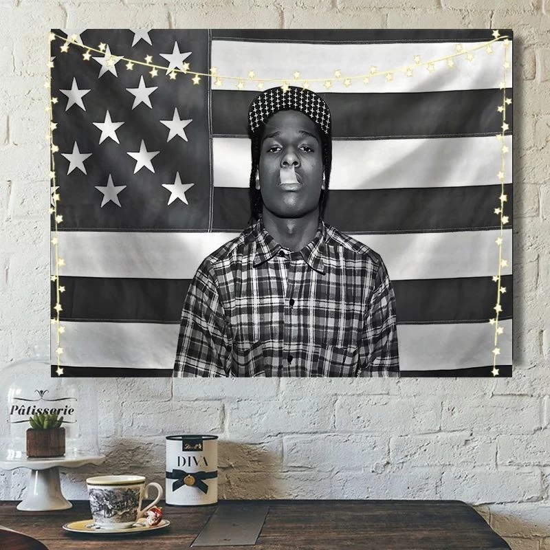 โปสเตอร์แร็ปเปอร์ฮิปฮอป A$AP Rocky สำหรับบาร์ คาเฟ่ ตกแต่งผ้าทอวินเทจ ศิลปะผนังสาวสวย