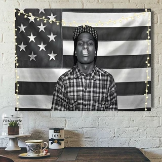 โปสเตอร์แร็ปเปอร์ฮิปฮอป A$AP Rocky สำหรับบาร์ คาเฟ่ ตกแต่งผ้าทอวินเทจ ศิลปะผนังสาวสวย