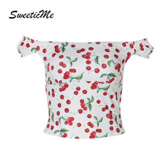 ขนมหวาน ท็อปส์ซูของผู้หญิง 2025 แฟชั่นใหม่ เซ็กซี่ปิดไหล่ เช…