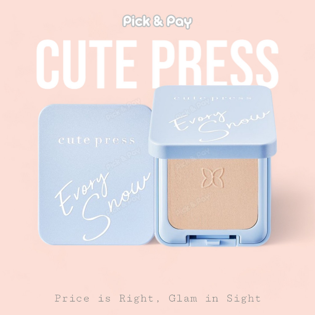 CUTE PRESS แป้งคิวเพรส สีฟ้า อิเวอร์รี่ สโนว์ EVORY SNOW WHITENING & OIL CONTROL FOUNDATION POWDER SPF30 PA++ 12ก.
