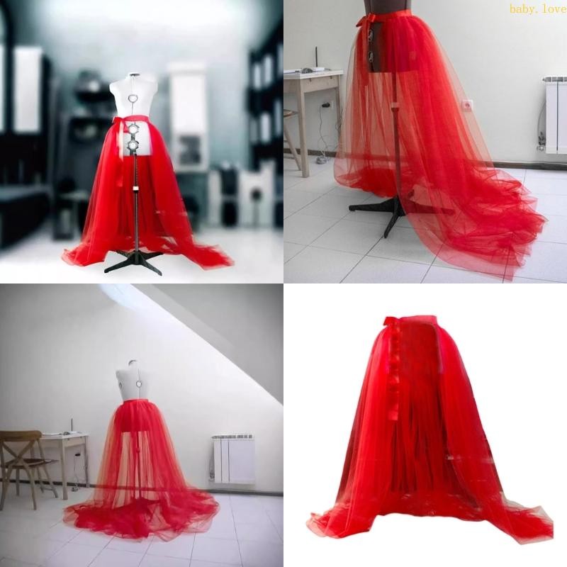 Dasbsug ผู้หญิงไหล Tulle Overlay Maxi กระโปรง Tutus Overskirt สําหรับชุดปาร์ตี้ค็อกเทล