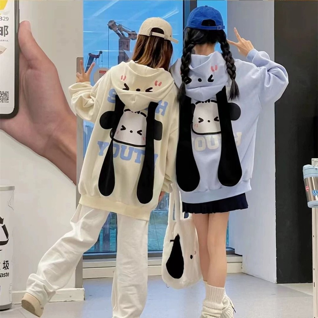 เสื้อสเวตเตอร์มีฮู้ดลายการ์ตูนน่ารักแบบใหม่สำหรับลูกสุนัขที่มีหูยาวสำหรับผู้หญิงเสื้อคาร์ดิแกนสำหรับคู่รักสำหรับฤดูใบไม้ร่วงและฤดูหนาว