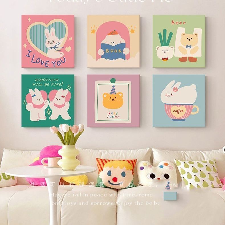 30x30x0.9 ซม. Dopamine การ์ตูน Art ตกแต่งผนัง ห้องนั่งเล่น ห้องนอน โปสเตอร์ติดผนัง Nordic Wall Art