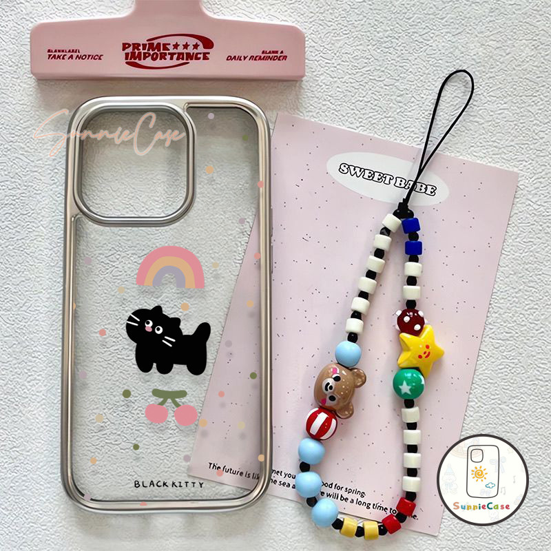เคสไอโฟน12 น่ารัก แมวดำ สำหรับ IPhone 16 13 15 12 14 11 Pro Max 7Plus 8Plus X XS XR Max 7 8 15 Plus SE ชุบด้วยไฟฟ้า เคส