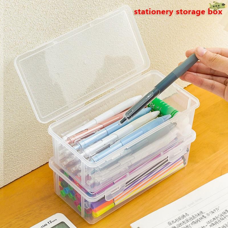 [UNC] 1pc กล่องดินสอพลาสติกความจุขนาดใหญ่วางซ้อนกันได้โปร่งแสงกล่องดินสอใสอุปกรณ์สํานักงานจัดเก็บกล่อง TH