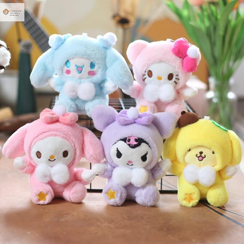 Cod 1 PC Kawaii Hello Kitty Kuromi Melody Pompom Purin Cinnamoroll ตุ๊กตาของเล่นตุ๊กตาจี้น่ารักตุ๊กตาพวงกุญแจกระเป๋าจี้ 12 ซม.ใหม่