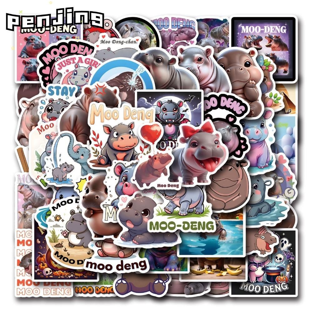 Penjing สติ๊กเกอร์ 50 ชิ้น, หมูเติ้งการ์ตูนสัตว์สติกเกอร์, เด็ก Hippo Kawaii กันน้ํา Hippopotamus สติกเกอร์สําหรับเด็กเด็ก