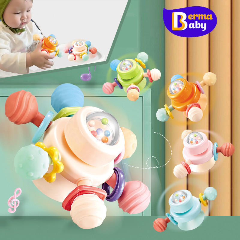 Berma Baby ลูกบอลนิ้วมือ แมนฮัตตันแฮนด์บอล ยางกัด สามารถหมุนได้ ของเล่นกัดฟัน มีถ้วยดูดอยู่ด้านล่าง