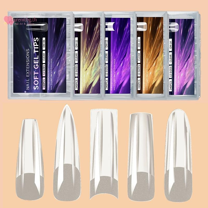 Renbg 240 PCS Soft Gel XXL เคล็ดลับเล็บอุปกรณ์,คลุมทั้งหมดเล็บปลอมเคล็ดลับสําหรับเล็บอะคริลิคเจลสแควร์เล็บปลอม TH