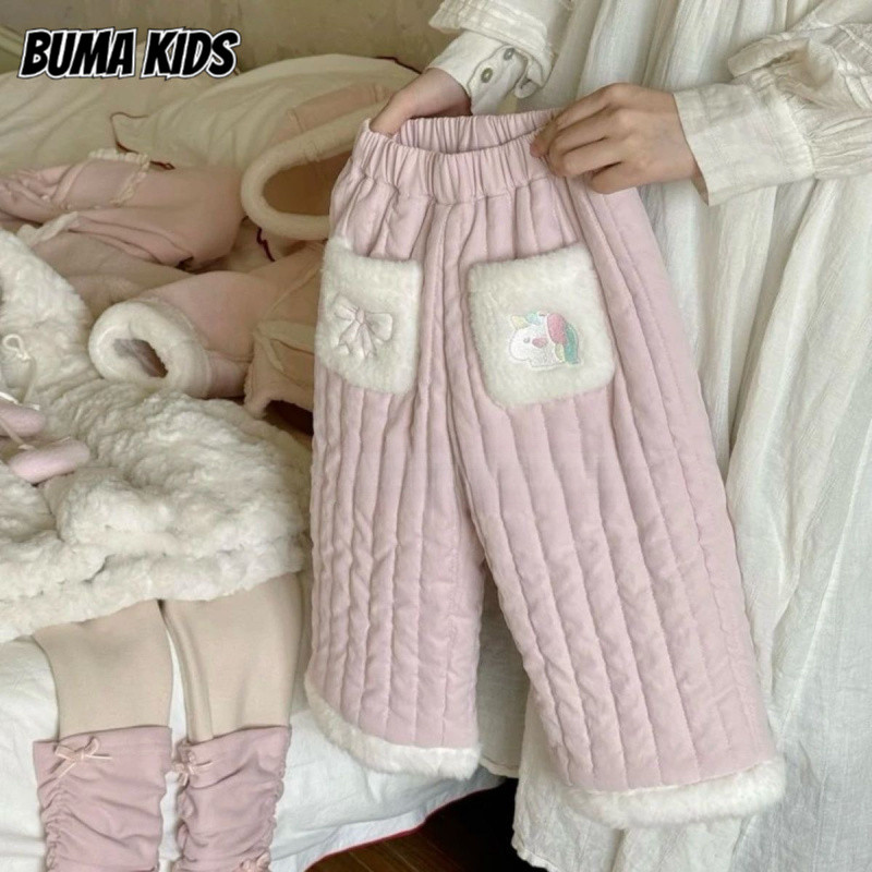 BUMA KIDS กางเกงการ์ตูนแฟชั่นหนาสำหรับเด็กกางเกงลำลองหลวมและอเนกประสงค์สำหรับเด็ก