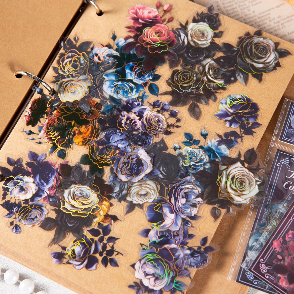 20 ชิ้น Rose ดอกไม้สมุดภาพสติกเกอร์ชุดฟอยล์สีทองดอกไม้เรซิ่น Decals โปร่งใสความงาม Journaling สติกเกอร์สําหรับ Scrapbooking อุปกรณ์ Bullet Junk Journal Planner