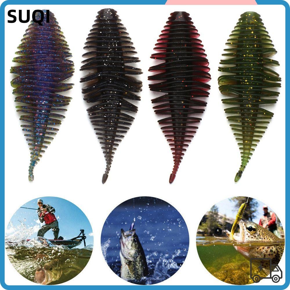 Suqi เหยื่อตกปลาซิลิโคนยาง แบบนิ่ม รูปหนอนปลาแมนดาริน 7.4 มม. 5.3 กรัม สีดํา 6 ชิ้น