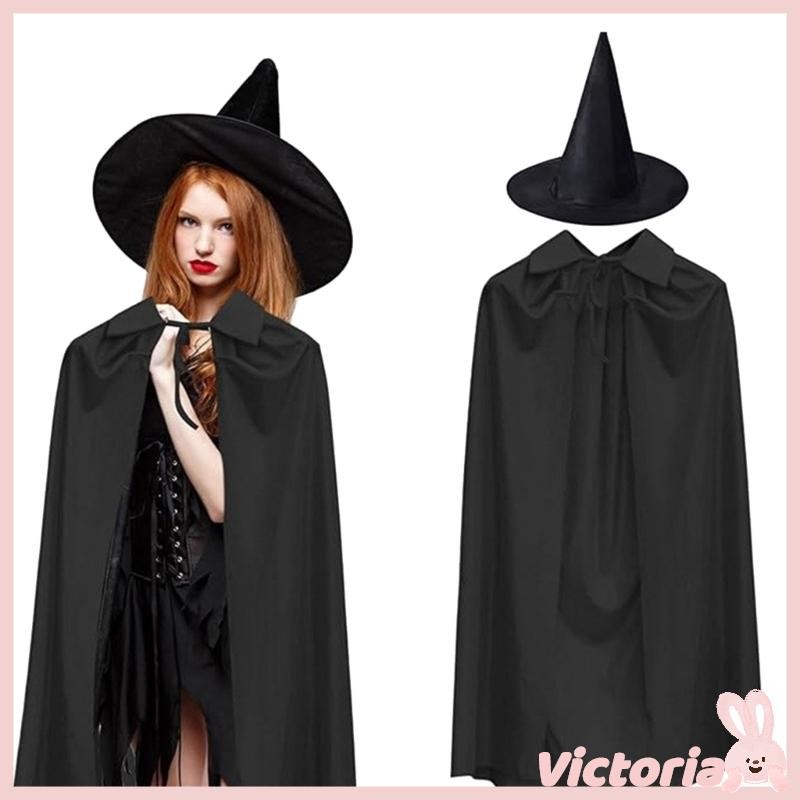 Vic แม่มดเครื่องแต่งกายอุปกรณ์เสริมรวมแม่มดเสื้อคลุมแม่มดหมวกฮาโลวีนเสื้อคลุมเครื่องแต่งกายสําหรับเด็กผู้ใหญ่ฮาโลวีนคอสเพลย์ Par