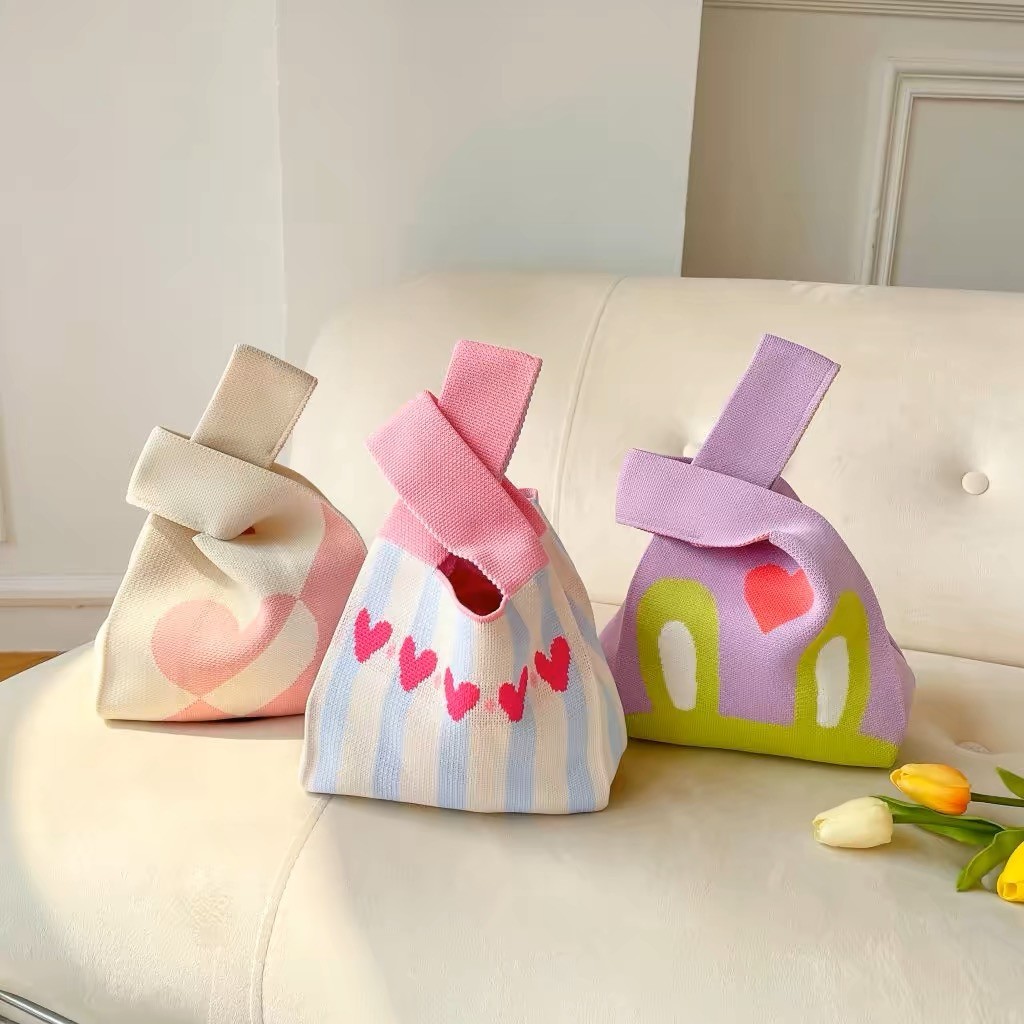 candy girl: พร้อมส่งไทย:กระเป๋าถือลําลอง ผ้าถัก ลายสก๊อต แฮนด์เมด ZB136
