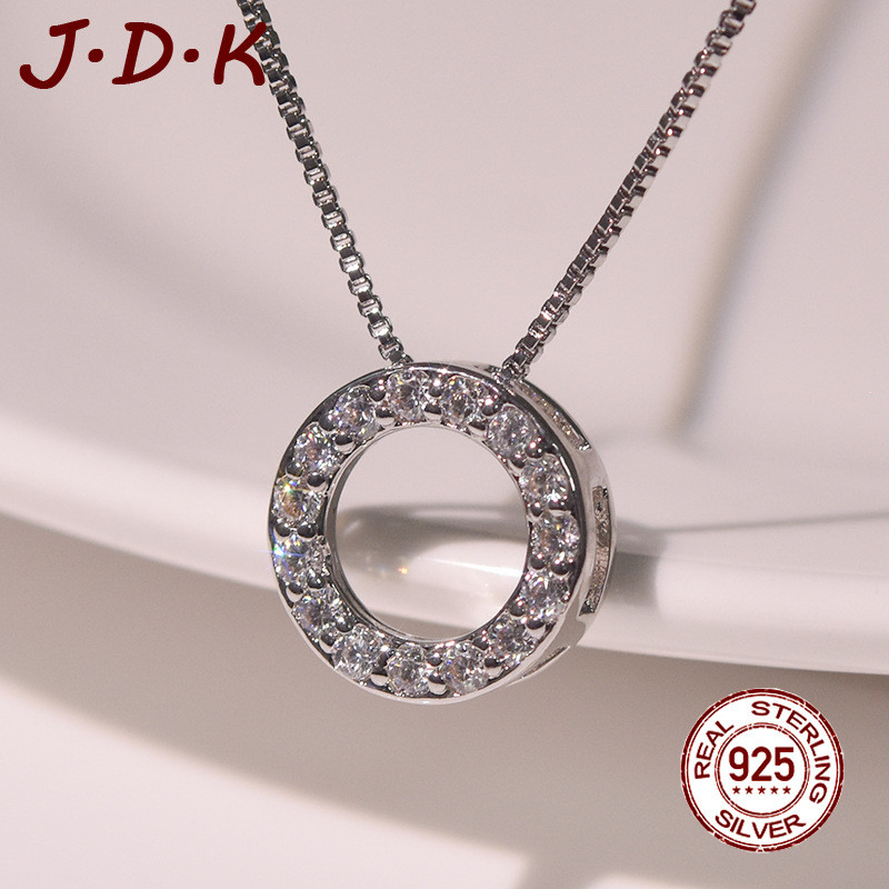สร้อยคอจี้เงินวงกลมเรขาคณิตเพชรเต็มผู้หญิง JDK