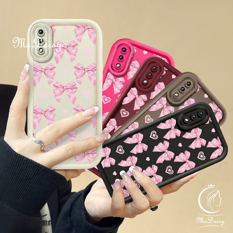 สําหรับ Samsung Galaxy A02 M02 A02S M02S A03 Core A04 A04E M04 A05 A05S A7 A10 M10 A10S A11 M11 A12 A13 04S Pink Love heart bowknotฝาครอบโทรศัพท์นุ่มTPUนุ่ม