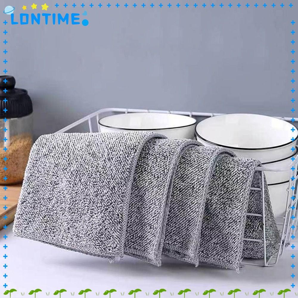 Lontime ผ้าทําความสะอาดห้องครัว,เช็ด Rags ไมโครไฟเบอร์ผ้าเช็ดจานทําความสะอาดผ้าขนหนู,ล้างทําความสะอาดได้ Scouring Pad Non-Stick น้ํามันนํากลับมาใช้ใหม่ Washcloth บ้านห้องครัว
