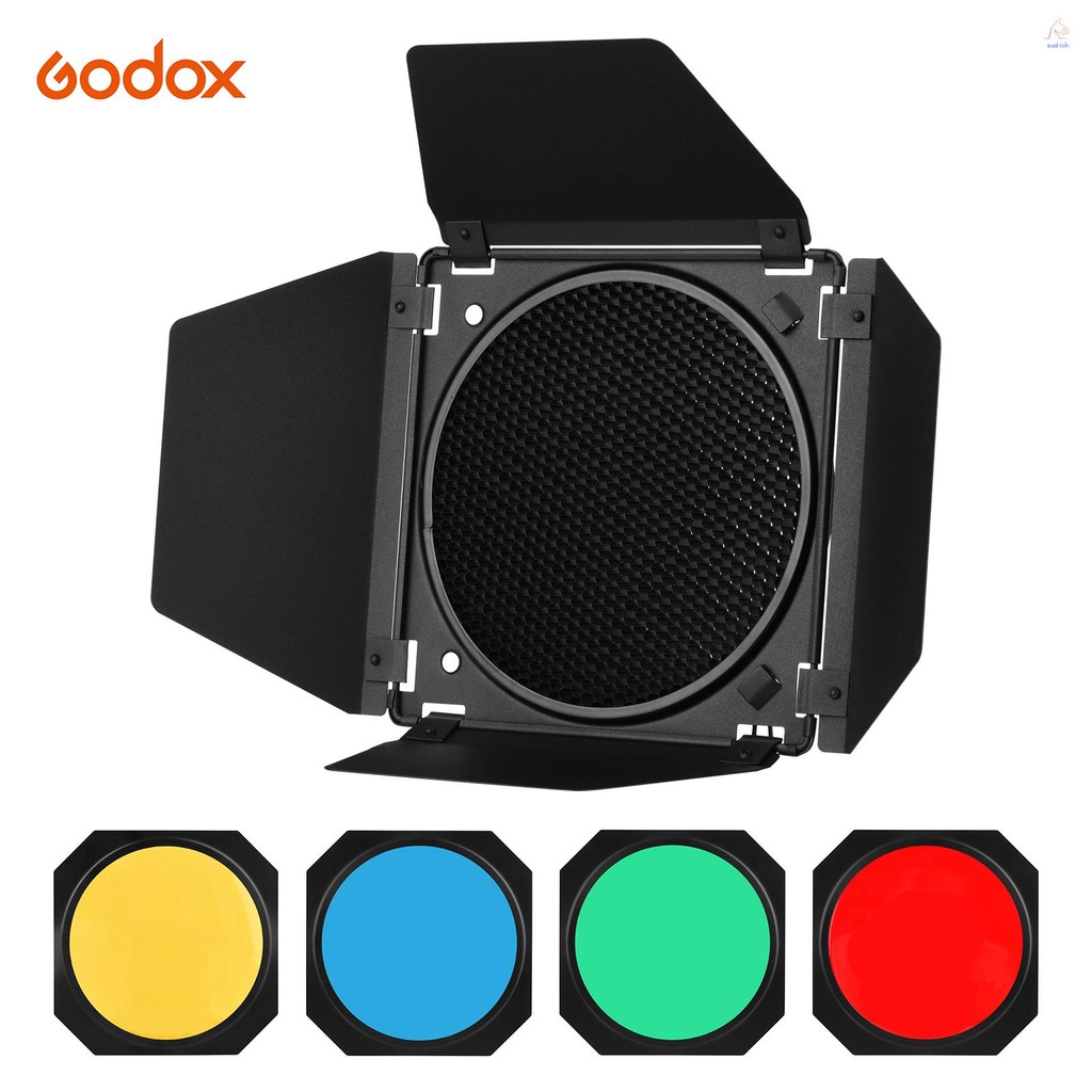 Godox BD-04 Barn ประตู Barndoor ชุดรังผึ้งตาราง 4 สีเจลตัวกรองสําหรับ 7 นิ้วมาตรฐาน Reflector สําหรั