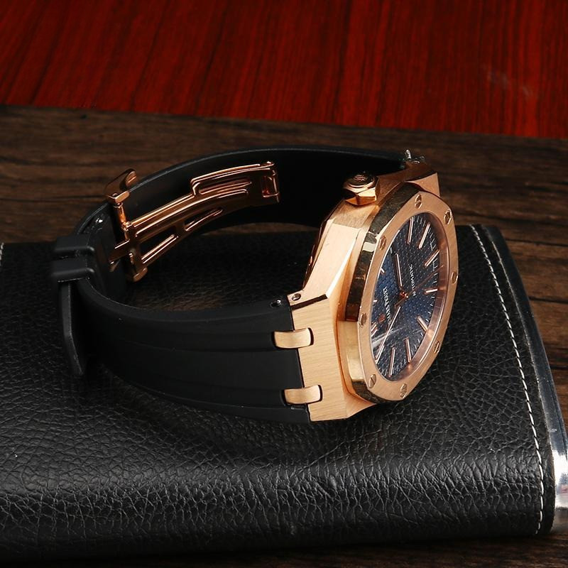 26 มม.27 มม.Luororubber สําหรับ AP Audemars Piguet 15400/26331/15500 Royal Oak Offshore Series ยางสายรัดกันน้ําคุณภาพสูงซิลิโคนนาฬิกาสร้อยข้อมือผู้ชายนาฬิกา Band