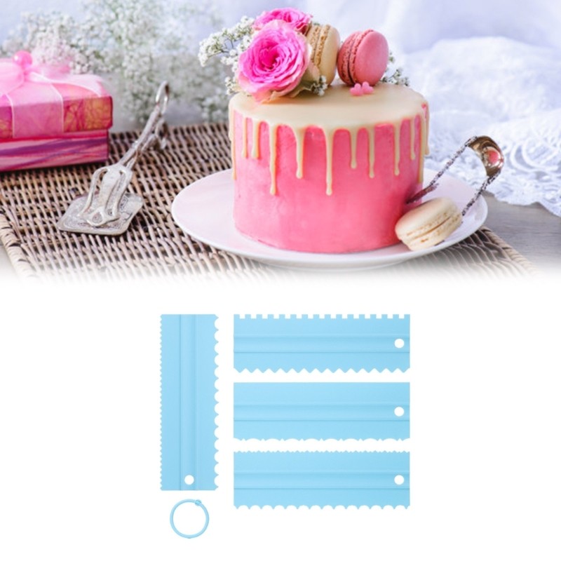 Yu 4 ชิ้นเค้กครีม Scraper Pastry Cutters Scraper ไม่สม่ําเสมอฟันขอบไม้พายสําหรับเค้กชีสช็อกโกแลตขนมป