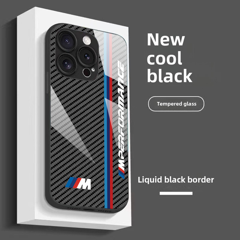 Bmw Blue และสีแดงรันเวย์ Tempered Class สําหรับ iPhone 16promax 15 14 16 Plus 13 12 15 11 Pro Max 13pro 12pro 15pro 14pro 16pro 14plus Xs Max X XR Cover Tempered Class Case