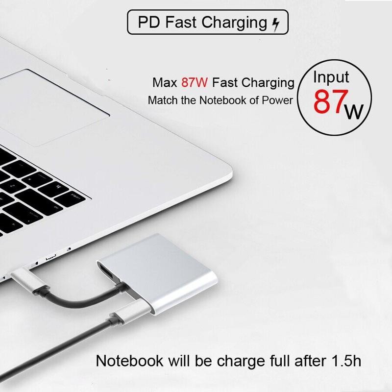 MonQiQi ตัวแปลงหญ อะแดปเตอร์ Type C to HDMI+ VGA USB3.1type-c video cable, USB3.1 Type-c To HDMI female + VGA