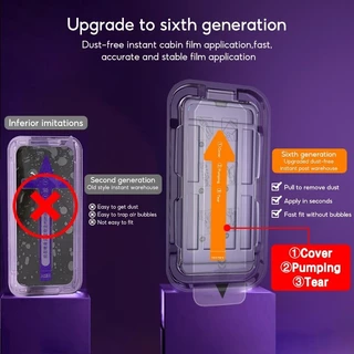 ติดง่าย แบบเต็มจอ HD ทำความสะอาดฝุ่นโดยอัตโนมัติ ฟิล์มกระจก สำหรับ iPhone 11 15 14Promax 13 12 14 15 16 Pro Max 7 8 Plus