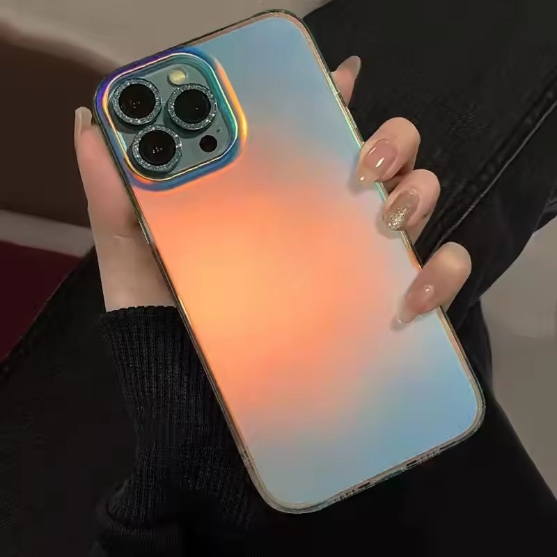 หรูหรา Aurora Gradient Matte สําหรับ iPhone 16 Pro Max 15 14 13 Pro Max X Xr Xs 7 8 Plus เลเซอร์สีสัน Rainbow อะคริลิคกันกระแทก
