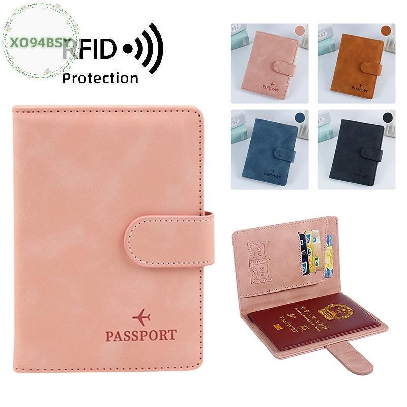 XO94BSY RFID Buckle Passport Cover Leather Man Women Travel Passport Holder With Credit Card Holder 