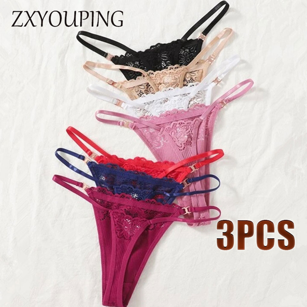 Zxyouping 1/3 ชิ้นเซ็กซี่ทองกางเกง T กลับผู้หญิงชุดลูกไม้ทอง Hollow Out โปร่งใสกางเกง Temptation ปรับต่ําเอวชุดชั้นในไม่มีรอยต่อ SL